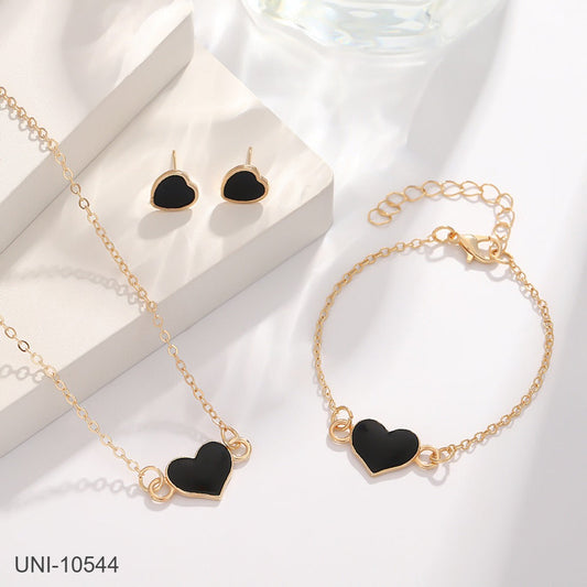 UNI-10544 - Black Heart  Gold  - Jewelry Set