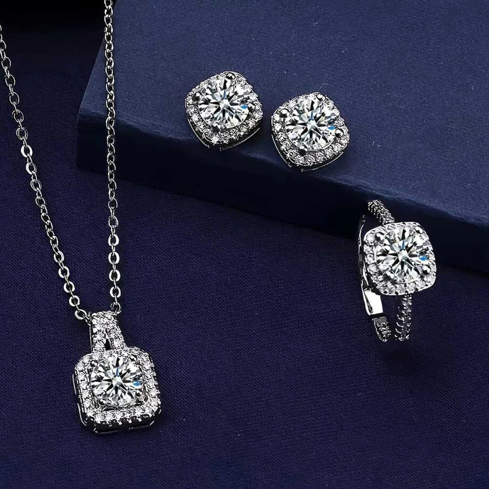 UNI-11019-3 - Diamonds Square Silver- Necklace