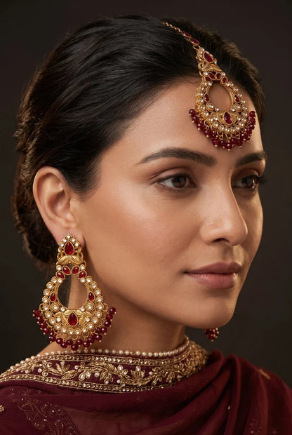 Designer Chand Bali Style Earring Tikka Set