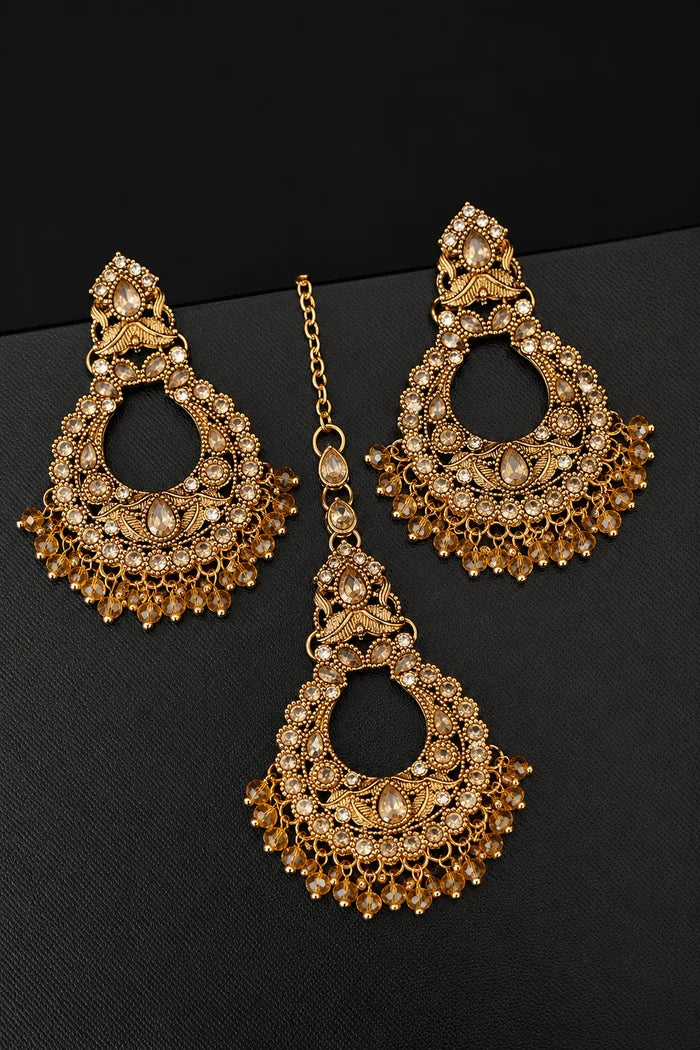 Designer Chand Bali Style Earring Tikka Set
