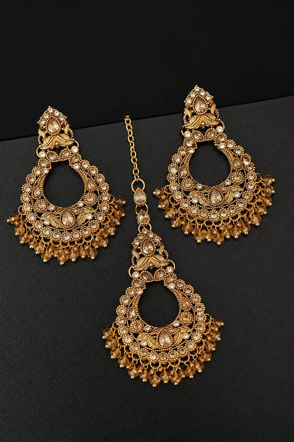Designer Chand Bali Style Earring Tikka Set