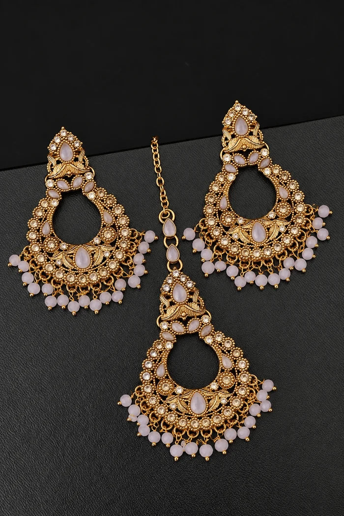Designer Chand Bali Style Earring Tikka Set
