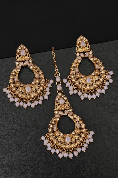 Designer Chand Bali Style Earring Tikka Set