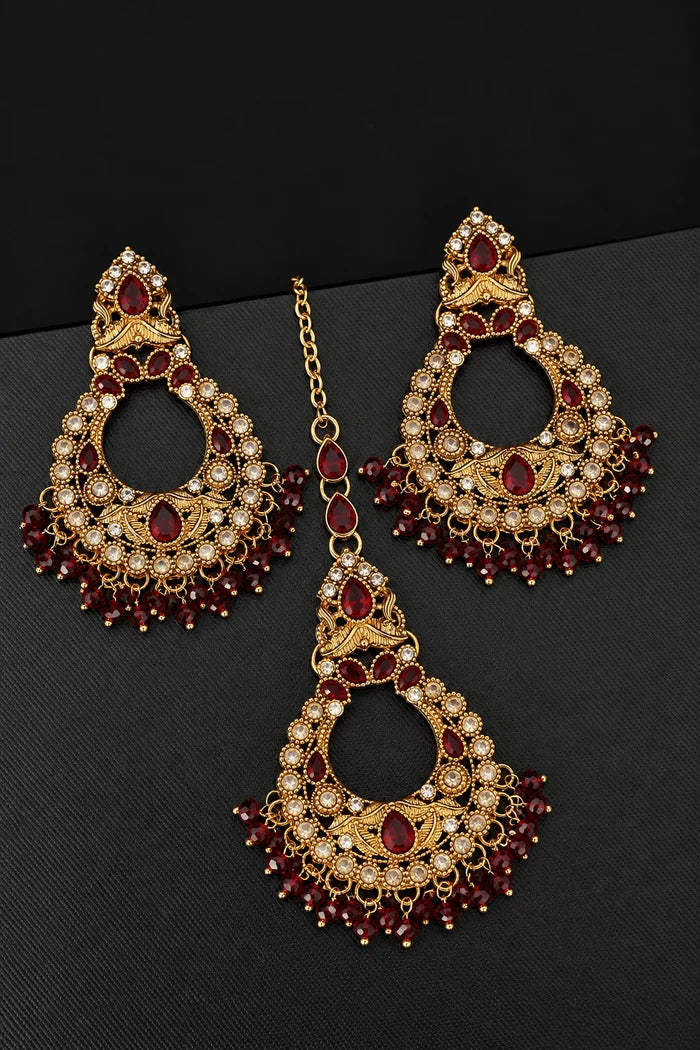 Designer Chand Bali Style Earring Tikka Set