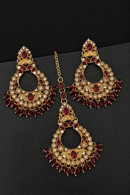 Designer Chand Bali Style Earring Tikka Set