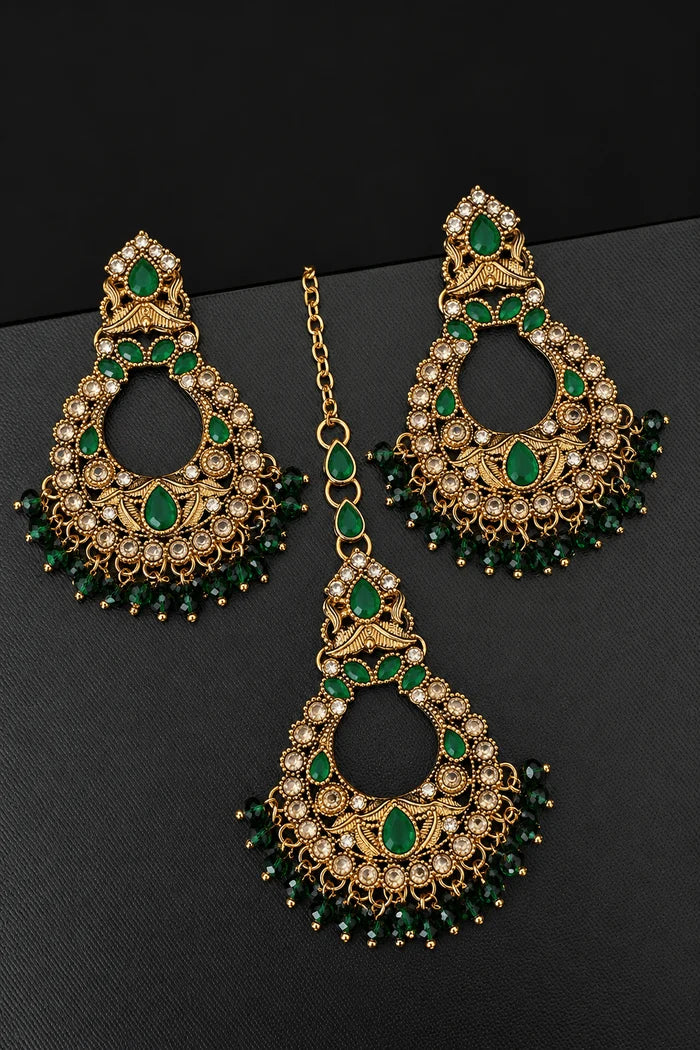 Designer Chand Bali Style Earring Tikka Set
