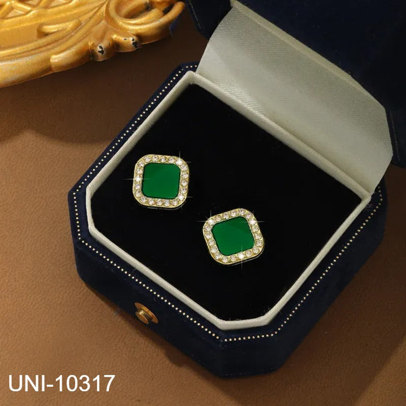 UNI-10317 - Green Square Sparkle  - Earring