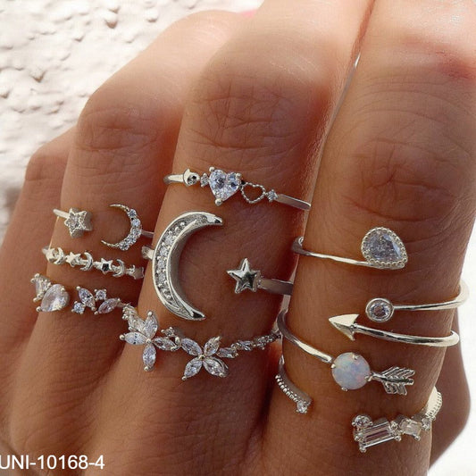 UNI-10168-4 - Sparkle Moon Diamond Ring Set Of 9 - Style 4