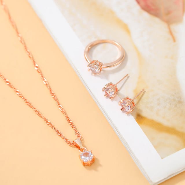 UNI-10562 - Crystal Diamond Rose Gold - Jewelry Set
