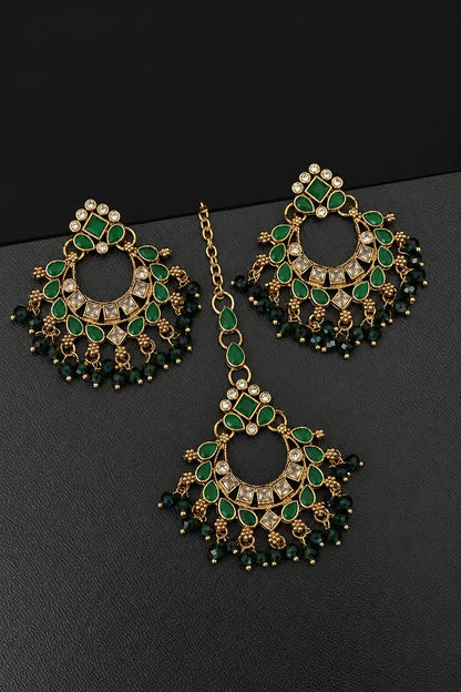 Traditional Semi-Precious Stone Chand Bali Earring Tikka Set