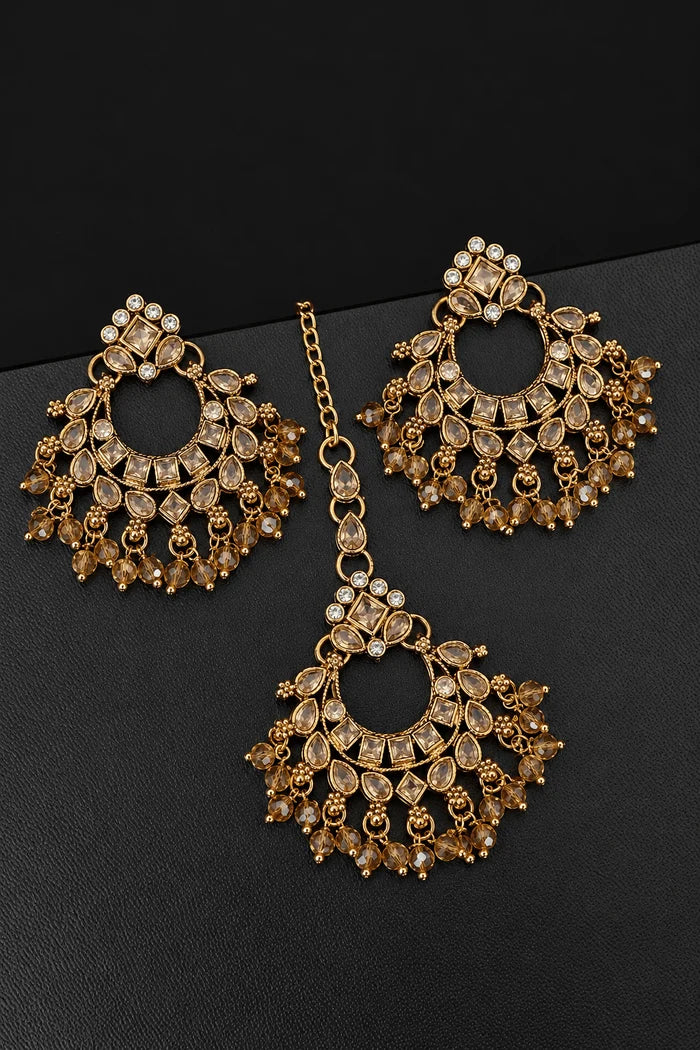 Traditional Semi-Precious Stone Chand Bali Earring Tikka Set