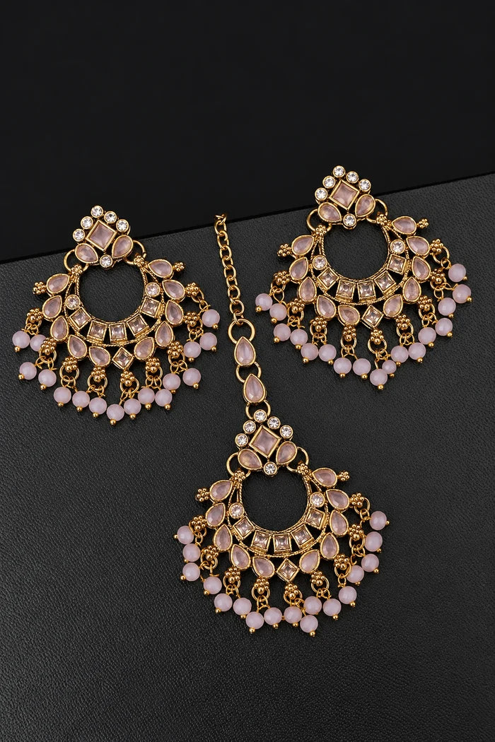 Traditional Semi-Precious Stone Chand Bali Earring Tikka Set