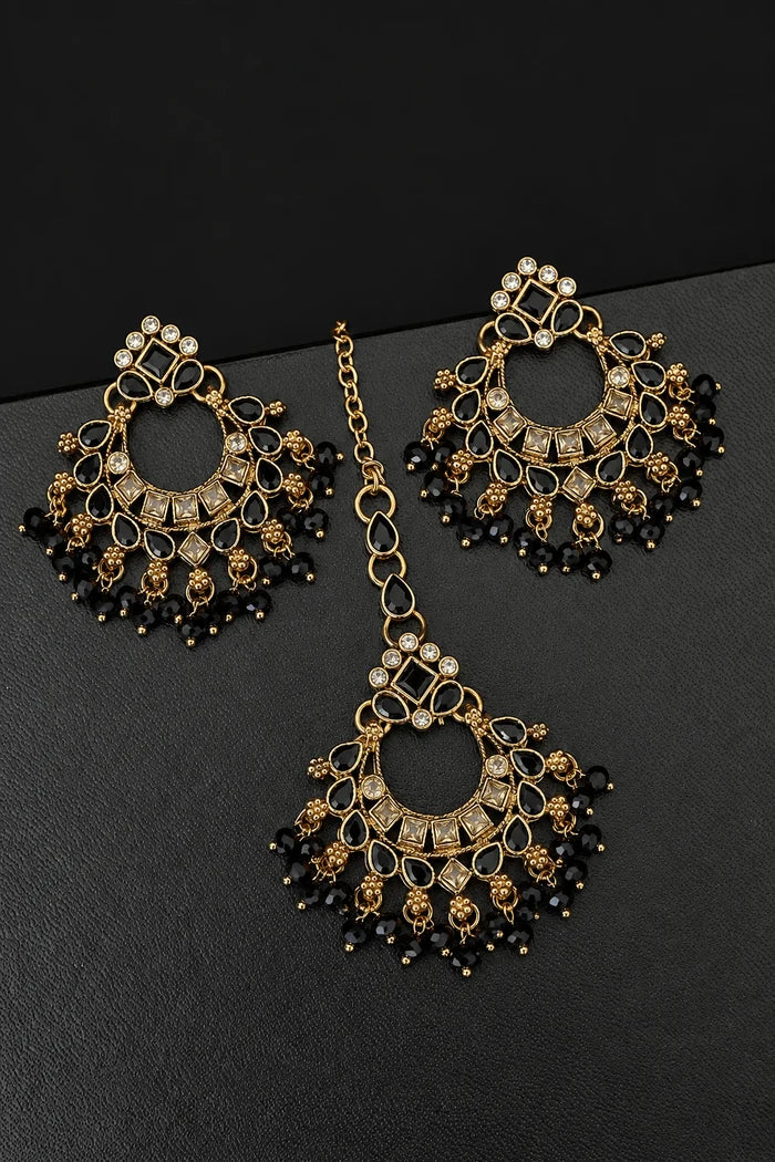 Traditional Semi-Precious Stone Chand Bali Earring Tikka Set