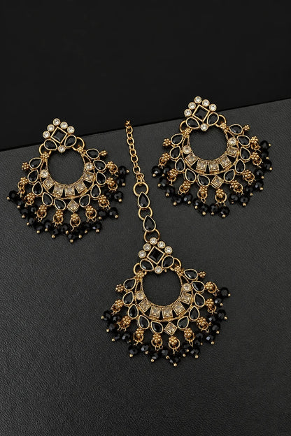 Traditional Semi-Precious Stone Chand Bali Earring Tikka Set
