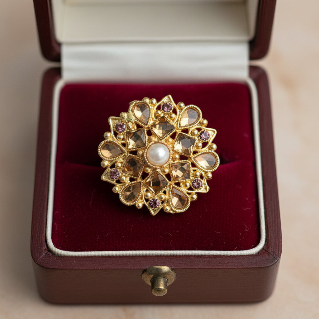 R-115 - Luxury Gold Rose Flower Diamonds - Ring Style 1
