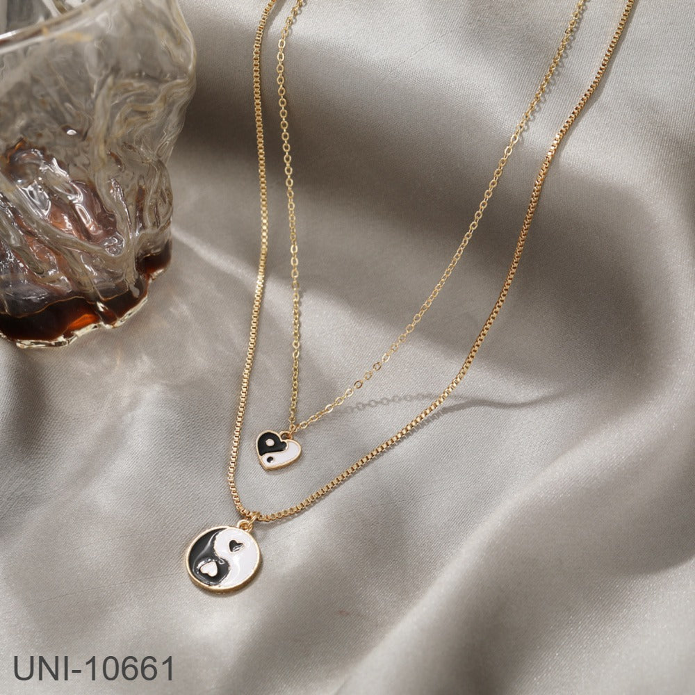 UNI-10661 - Yin & Yang Black - Necklace Set Of 2