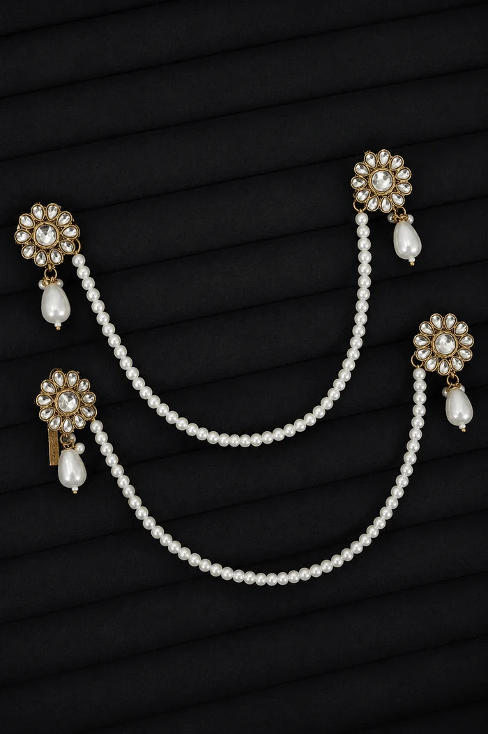 Elegant Antique Pearl Kundan Juray Saharay Earrings