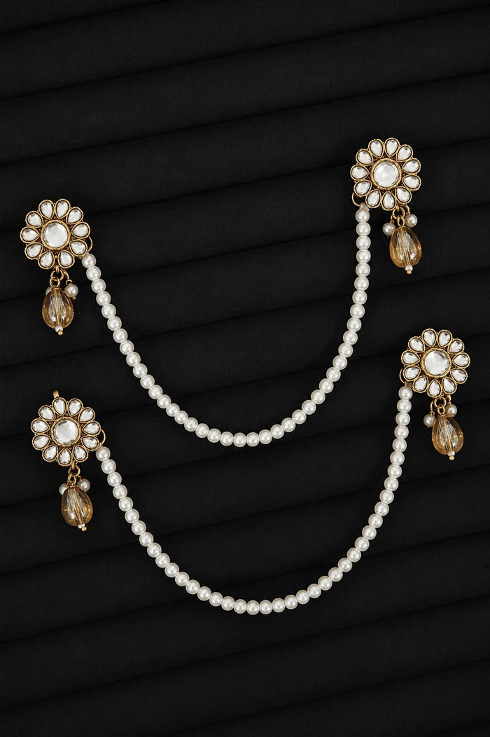 Elegant Antique Pearl Kundan Juray Saharay Earrings