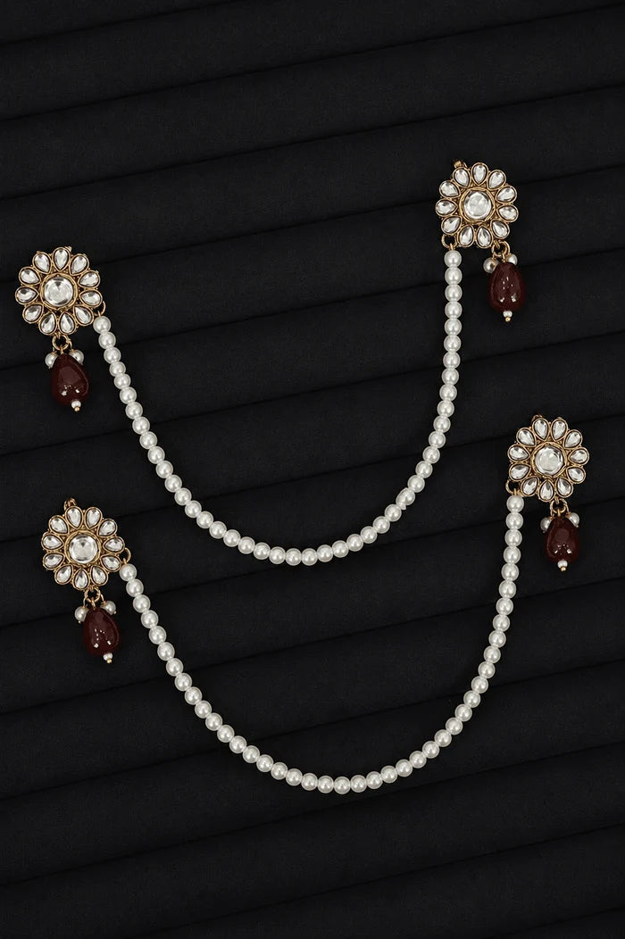 Elegant Antique Pearl Kundan Juray Saharay Earrings