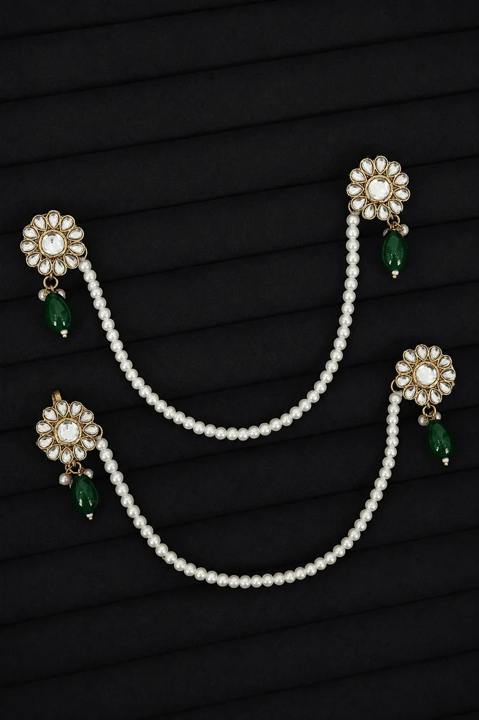 Elegant Antique Pearl Kundan Juray Saharay Earrings