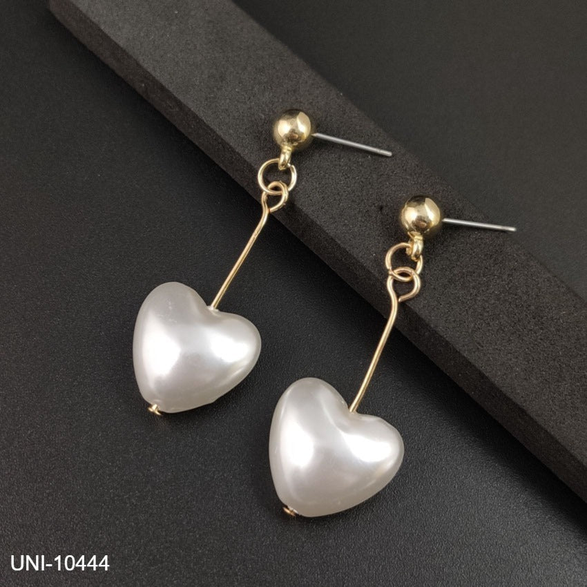 UNI-10444  - Dangling White Heart Gold - Earring