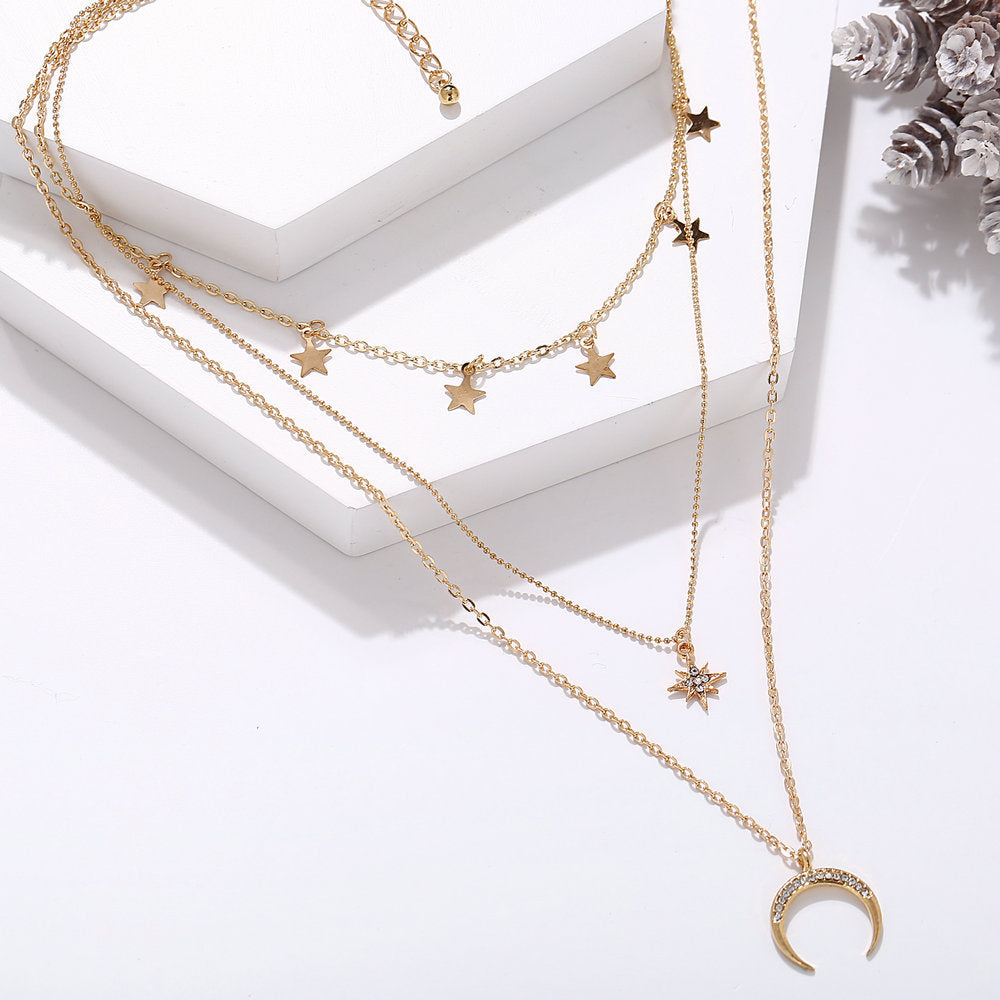 UNI-10646 - 3 Layered Mon & Star - Necklace Set