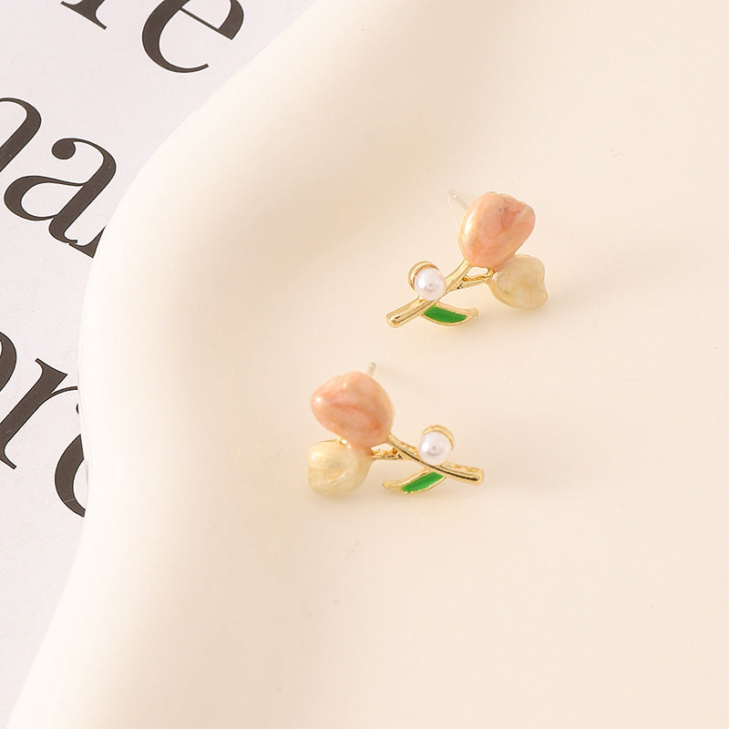 UNI-10320 - Pink Flower Rose - Earring