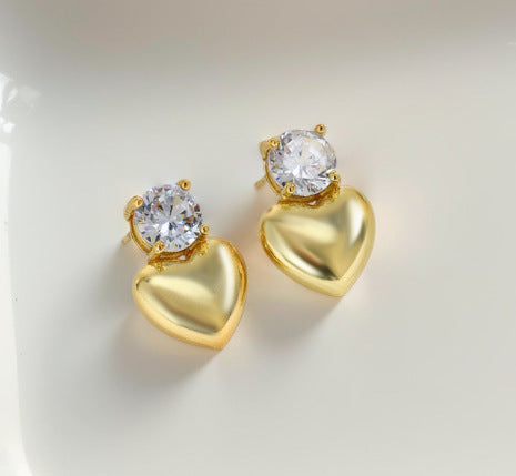 UNI-10413 - Gold Heart Diamond  - Earring