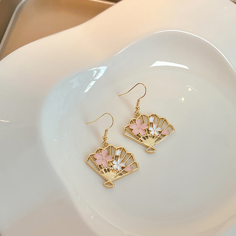 UNI-10376 - Elegant Fan Sakura Flowers Gold  - Earring