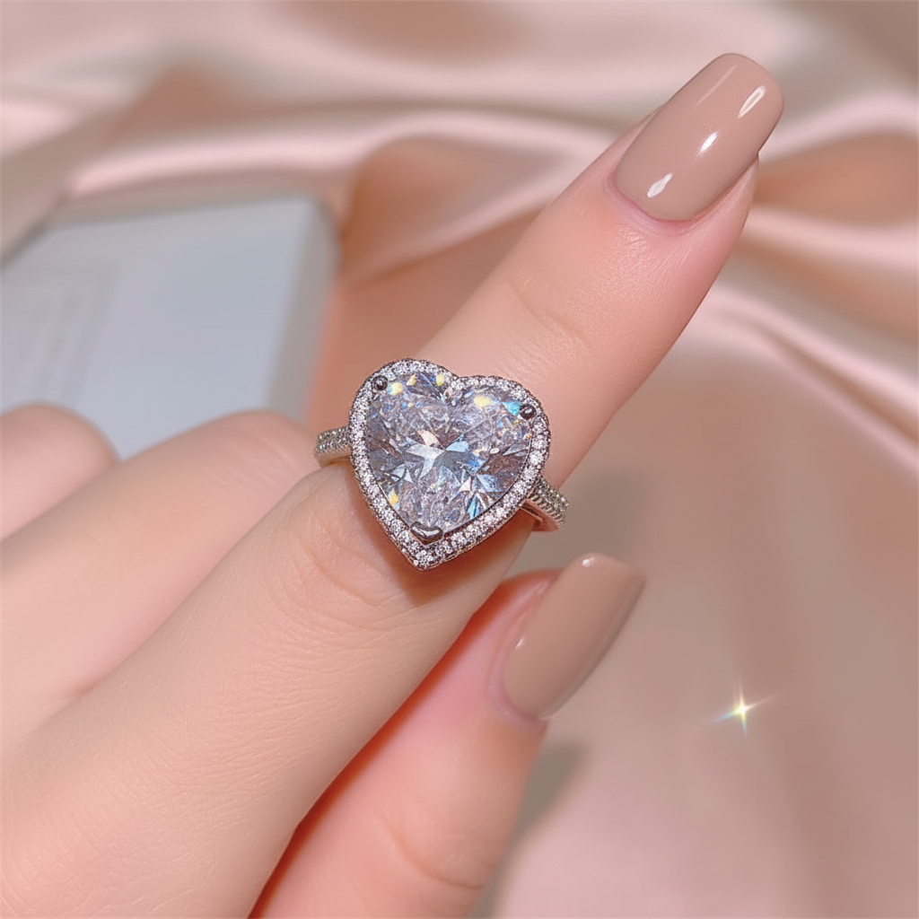 UNI-11021-3 - Crystal Heart Diamond Silver - Ring