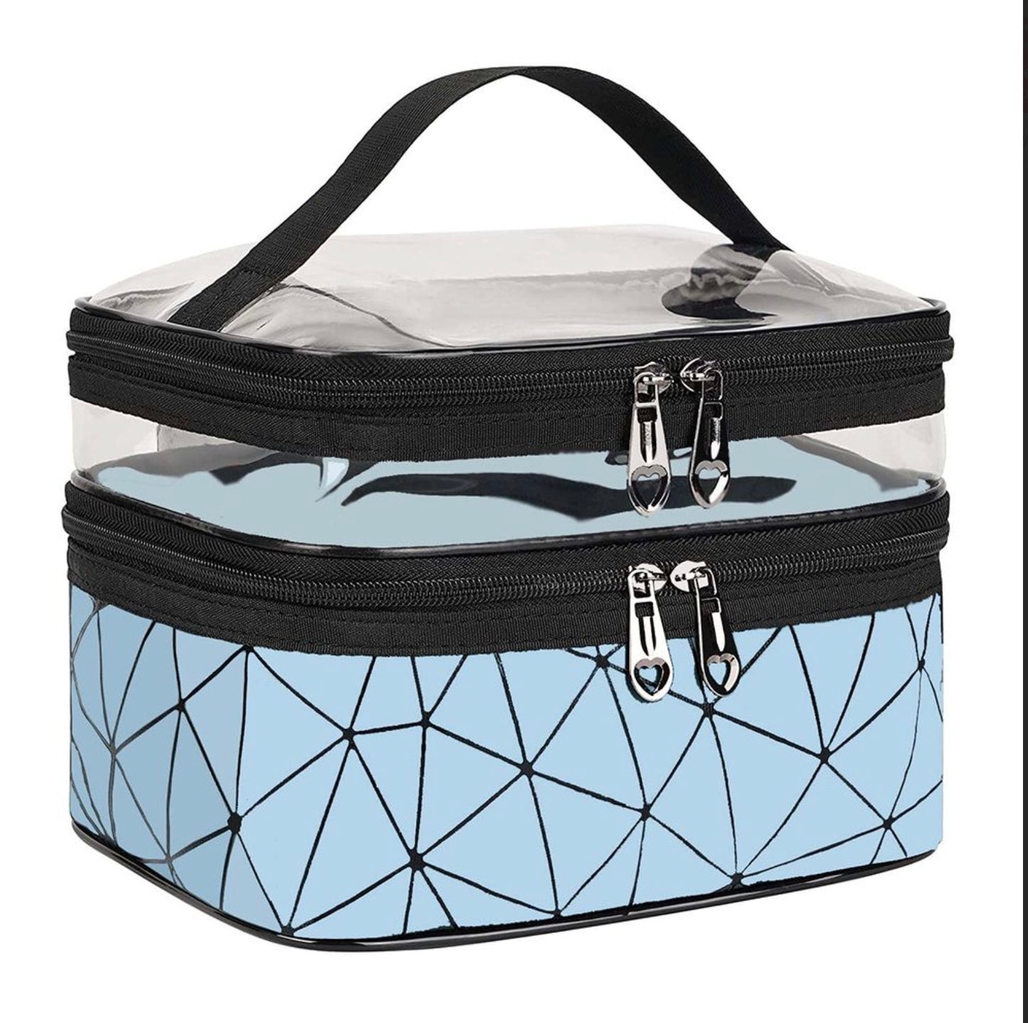 Waterproof Double Layer Zipper Travel Cosmetic Bag, Makeup Organizer & Toiletry Pouch, Blue