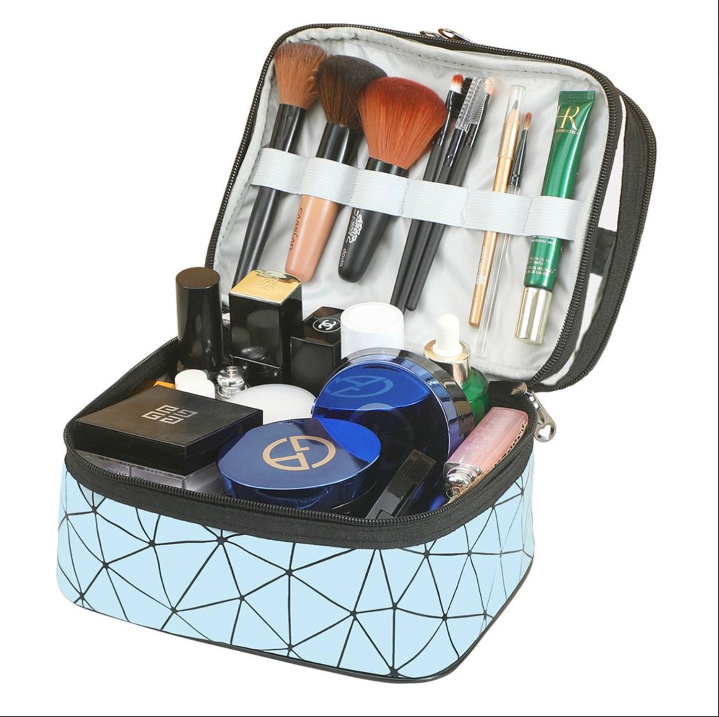 Waterproof Double Layer Zipper Travel Cosmetic Bag, Makeup Organizer & Toiletry Pouch, Blue