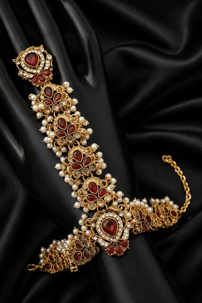 Vintage Turkish Pearl Multi Stone Bridal Hathphool Anja