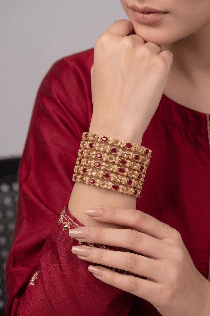 Designer Semi-Precious Stones 6 Pieces Bangles Set
