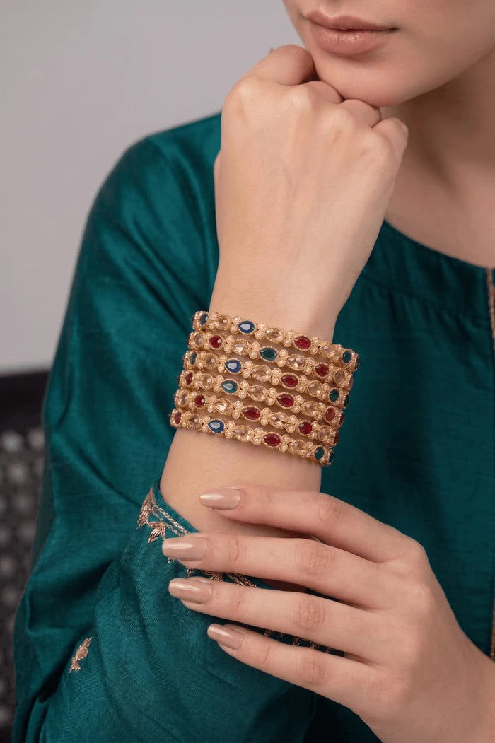 Designer Semi-Precious Stones 6 Pieces Bangles Set