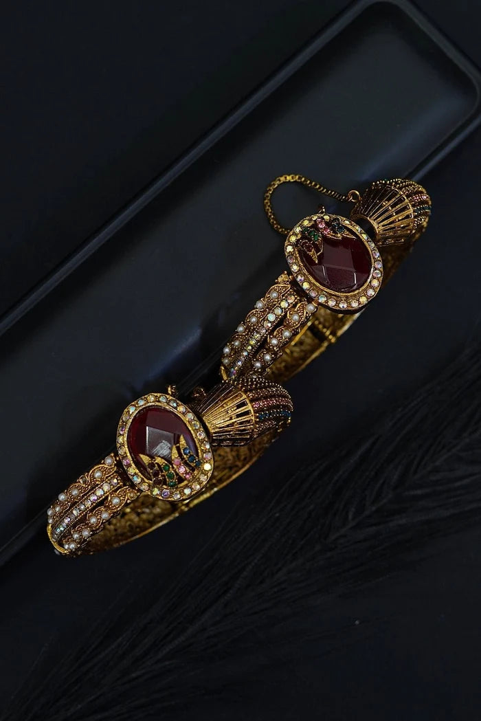 2 Pcs Antique Ottoman Style Gems Kangan