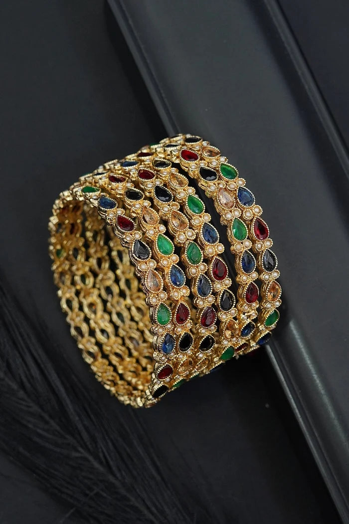 Designer Semi-Precious Stones 6 Pieces Bangles Set