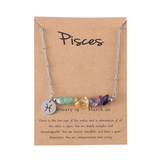 UNI-12159 - Zodiac Sign Natural Stone Pieces Silver - Necklace