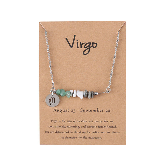 UNI-12164 - Zodiac Sign Natural Stone Virgo Silver - Necklace