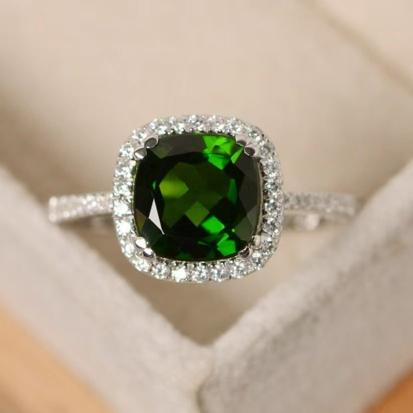 UNI-11923 - Green Diamond Silver - Ring