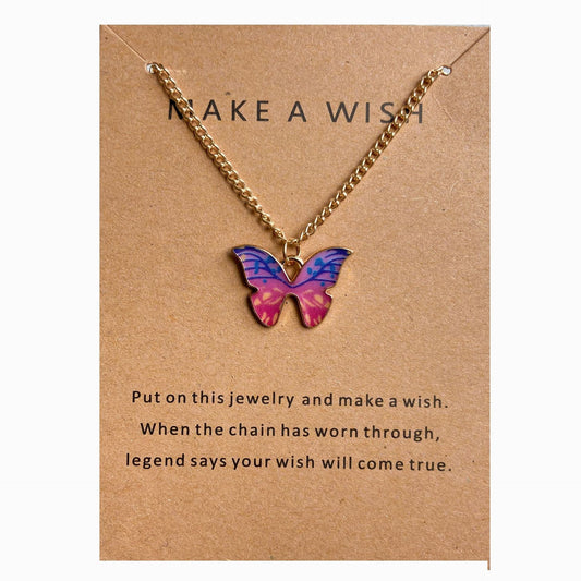 UNI-10635-1 - Pink Butterfly Gold - Necklace