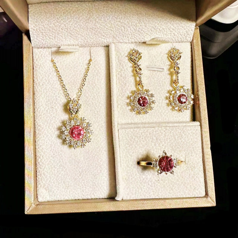 UNI-11044 - Maroon Diamond Silver - Jewelry Set