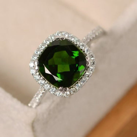 UNI-11923 - Green Diamond Silver - Ring