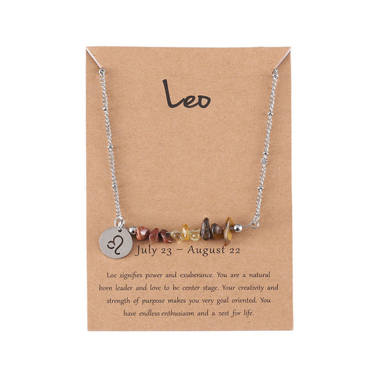 UNI-12156 - Zodiac Sign Natural Stone Leo Silver - Necklace