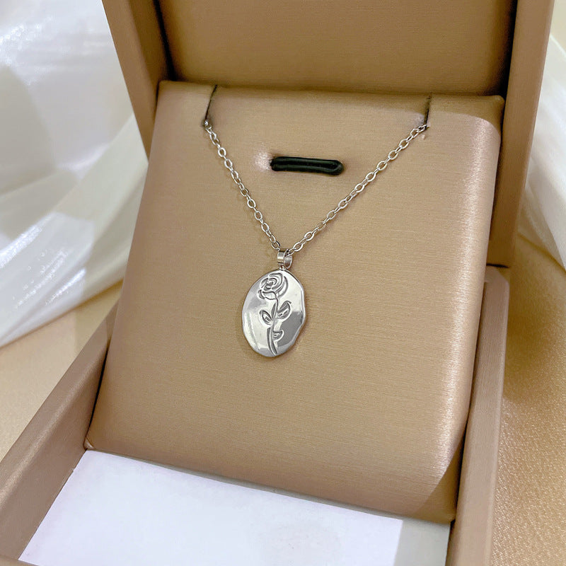 SS-12062 - Silver Plated Rose - Necklace