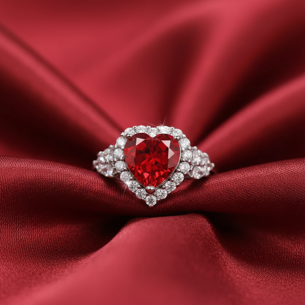UNI-11039-3 - Heart Red Maroon Dimond - Ring