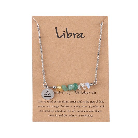 UNI-12158 - Zodiac Sign Natural Stone Libra Silver - Necklace