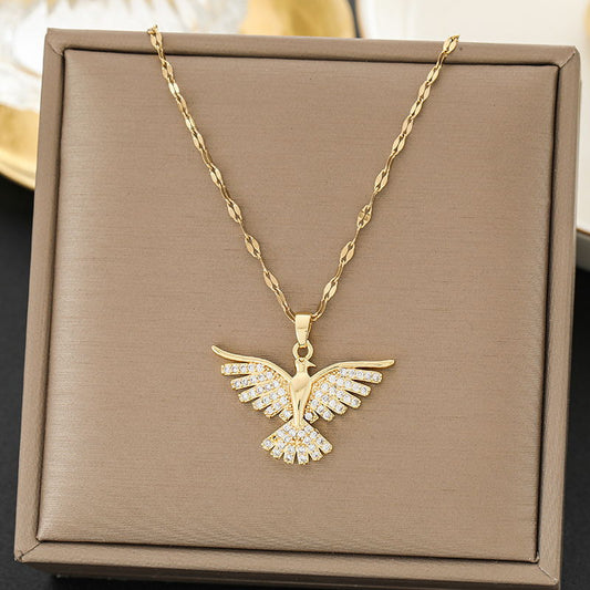 SS-11873 - Phoenix Bird Diamonds Gold - Necklace