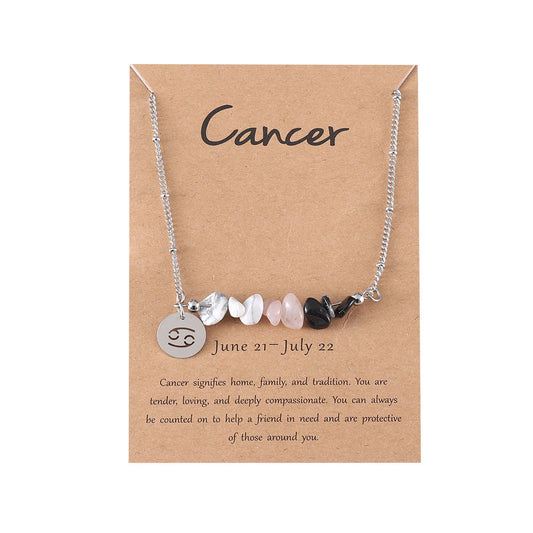 UNI-12163 - Zodiac Sign Natural Stone Cancer Silver - Necklace
