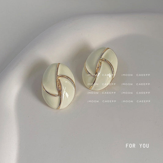 UNI-12142-  Classy White Oval Gold Foil - Earring